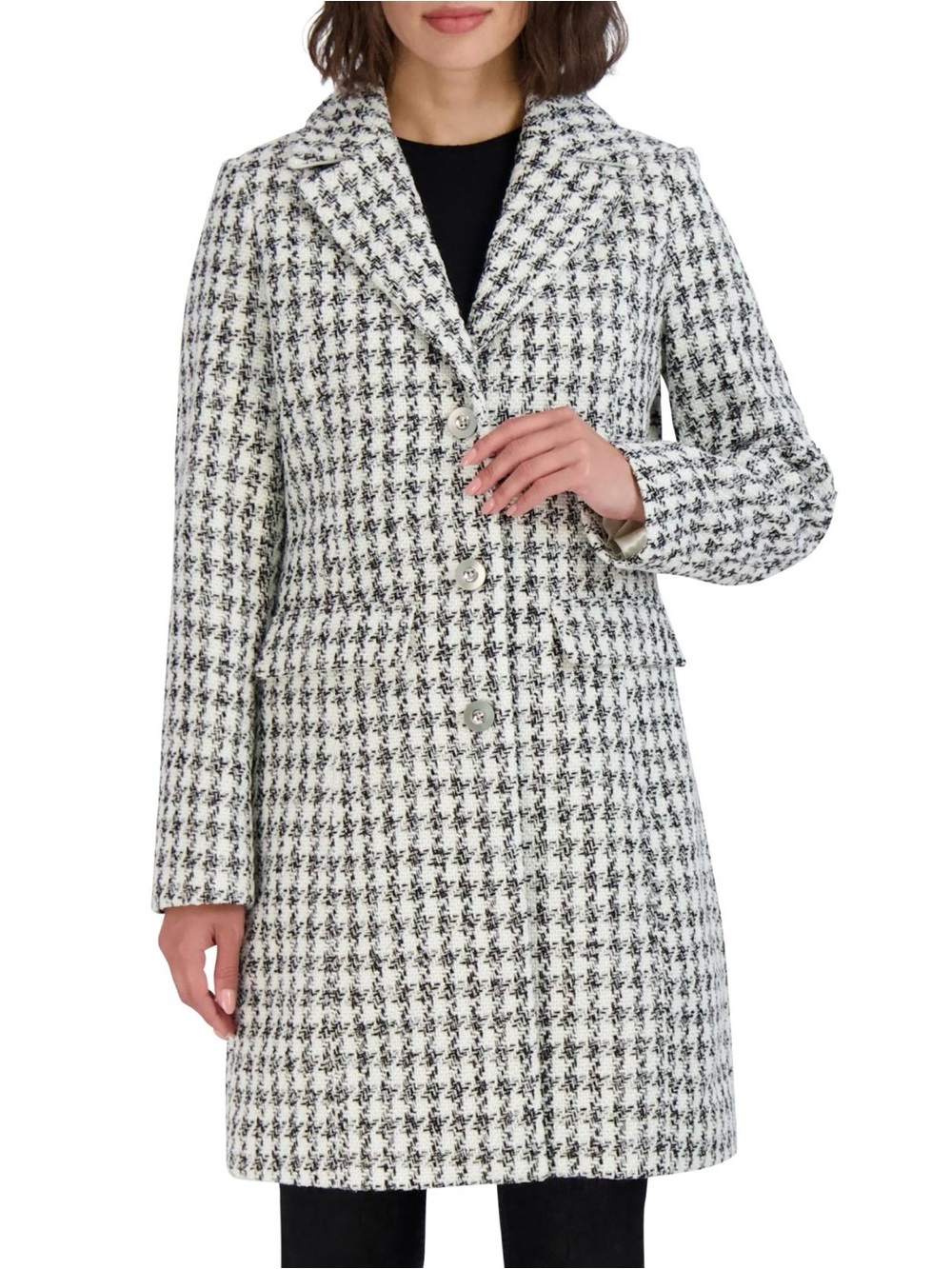 Laundry by Shelli Segal Wool Tweed Blend Houndstooth Coat Tailored Peacoat M NWT